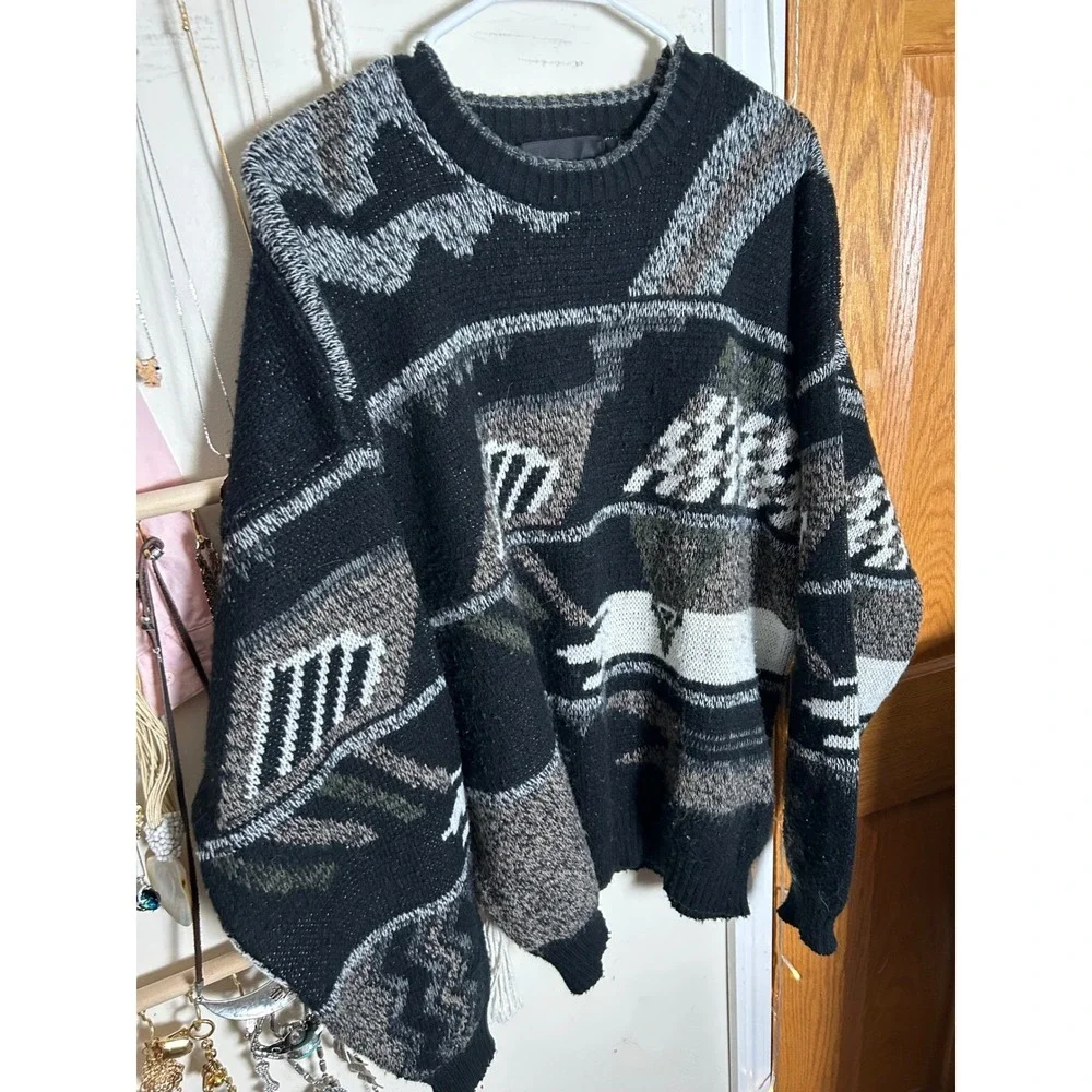 Vintage‎ Knit Sweater Mens Large Grandpa Retro Fair Isle 80s 90s Indie Grunge